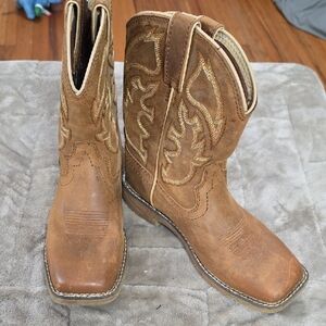 Justin Boys Square Toe Boots Light Brown Leather Pull-On Westetn Farmwear 3.5D